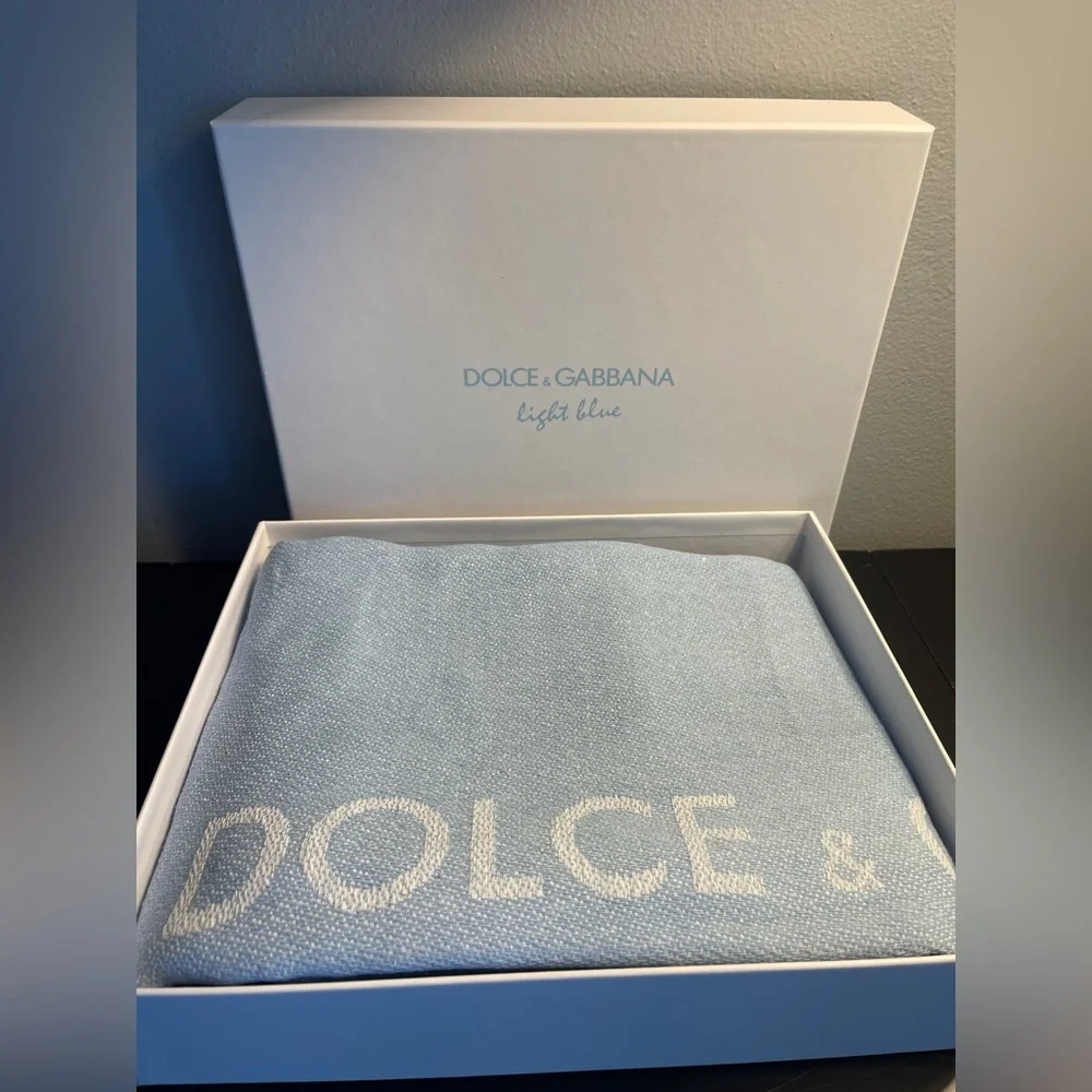 Dolce & Gabbana NEW Towel Made in Spain Light Blue Cotton